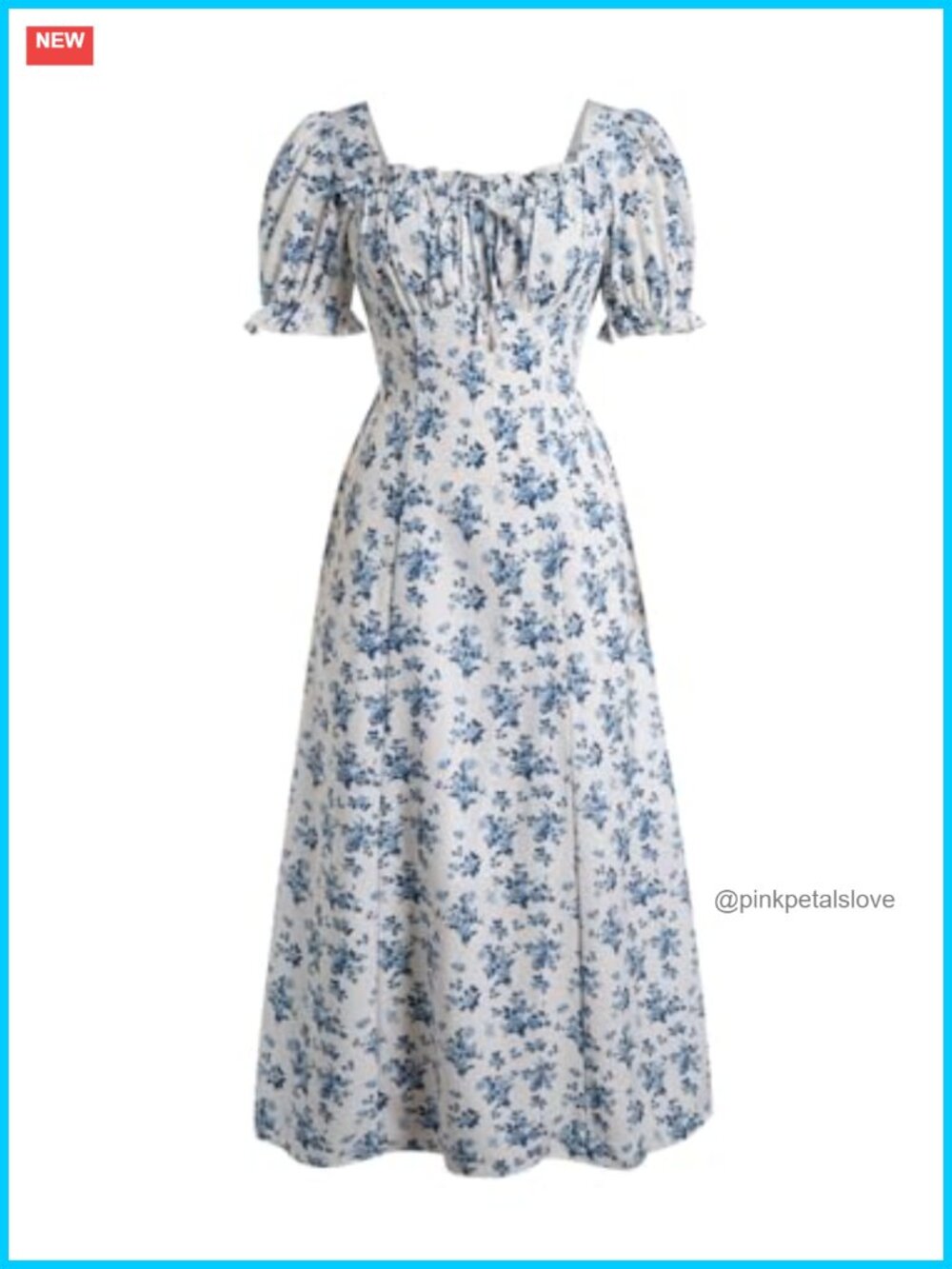 Flowy Maxi Dress with Puff Sleeves Square Neck Ruched Bust - Picture 4 of 6